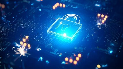 Poster - Digital padlock symbol with circuit board background. Futuristic cybersecurity and data protection concept. Business data privacy. Internet network security technology