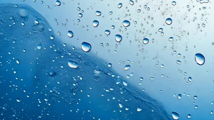 Poster - Water droplets on a blue surface create a mesmerizing pattern