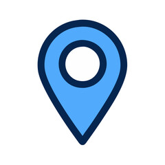 Poster - A vector icon representing a blue location pin symbol, commonly used for marking places on maps and indicating geographical coordinates in various applications