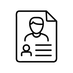 Poster - A simple vector icon depicting a user profile document featuring a person's silhouette, contact details, and profile picture in a minimalistic design suitable for digital interfaces