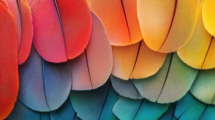 Poster - Vibrant multicolored feathers in close up showcasing a rainbow pattern Abstract textured background