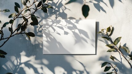 Poster - empty vertical and horizontal card mockups with soft shadows of tree leaves and branches on a neutra
