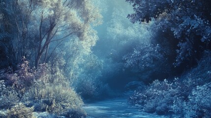Poster - fantasy inspired nature backdrop featuring a vintage blue hue