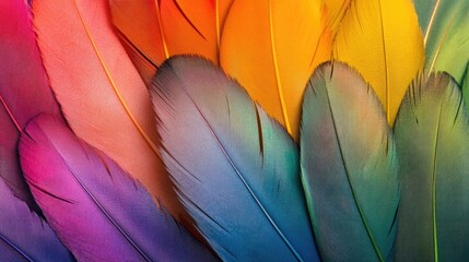Poster - Vibrant multicolored feathers in close up showcasing a rainbow pattern Abstract textured background