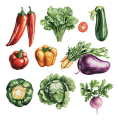 Wall Mural - PNG Colorful veggies on white backdrop