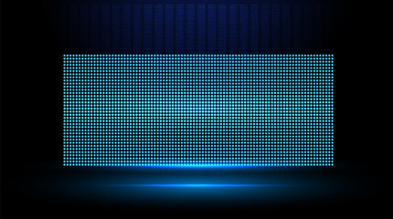 Poster - A vibrant digital display panel showcasing blue and cyan lights in a dark environment, perfect for modern technology backdrops.