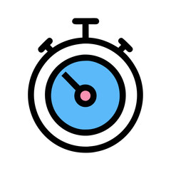 Poster - Simple vector icon of a stopwatch with a light blue face and black outline, ideal for representing time management, sports timing, or countdown activities in various applications