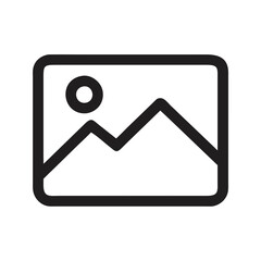 Poster - Vector icon representing simple black outline of a landscape picture frame with mountains and sun