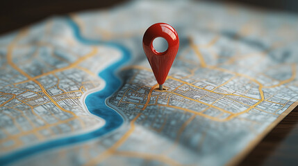 Wall Mural - red pin pointing location showing travel destination on map