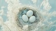 © VK Studio - Three pristine eggs rest in a cozy nest surrounded by soft, wispy foliage, evoking serenity and the promise of new life.