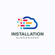 © SejalanArt - Installation logo design template. Cloud software access concept. Creative vector symbol.