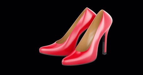 Poster - Red high heel shoes, animation, seamlessly loopable. 3D rendering isolated on transparent background