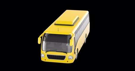 Poster - Yellow coach bus animation, seamlessly loopable. 3D rendering isolated on transparent background