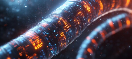 Poster - Futuristic Fiber Optic Cables, Glowing Blue And Orange Lights, High-Speed Data Transmission