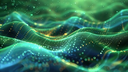 Aufkleber - Green and Blue Digital Wave Pattern with Glowing Particles