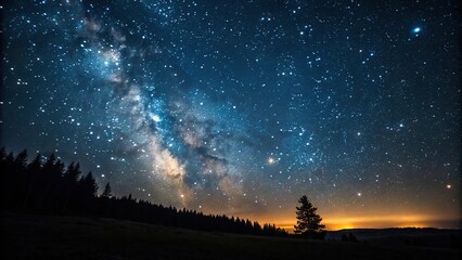 Wall Mural - dark celestial canvas with scattered stars twinkling in shades of blue and gold, stars, space, shimm