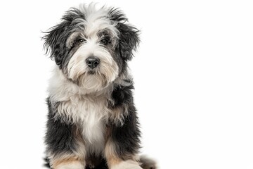 Cute and Adorable Old English Sheepdog Sitting on White Background