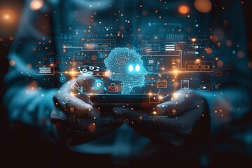 Aufkleber - Businessman Using Smartphone with AI Chat Bot Technology for Communication