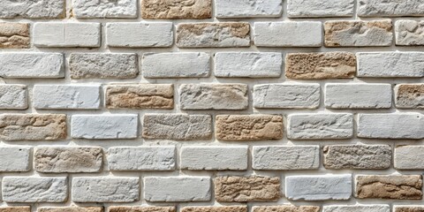 Wall Mural - Brick Wall Texture Close-up of a brick wall with white and brown bricks in a staggered pattern. The bricks have a rough, textured surface. ,Texture,Wall