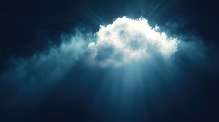 Poster - illuminated cloud upload icon radiating light against a misty dark backdrop