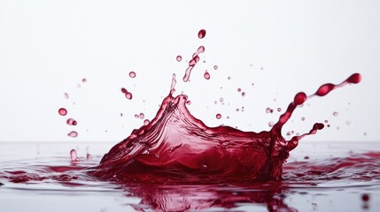Poster - Dynamic Red Wine Splash with Droplets Captured Against a Clean White Background