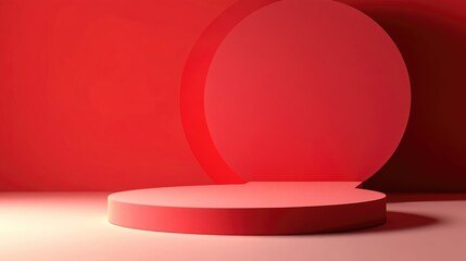Fototapete - 3D rendered background featuring a striking red studio podium designed for promotional product displays and presentations