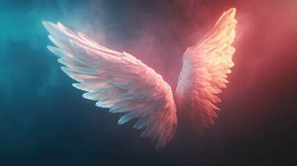 Fototapete - Pastel Toned Ethereal Angel Wings Radiating Soft Light on Dark Backdrop