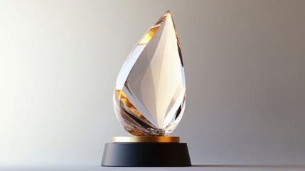 Aufkleber - Transparent trophy or winner award angled view Clear crystal or acrylic design on a dark pedestal featuring a gold plate isolated on a white background with light dispersion and shadows 3D render