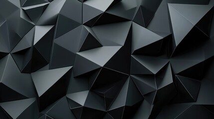 Poster - Black Polygonal Surface Featuring Triangular Pyramids on a Contemporary Dark Background