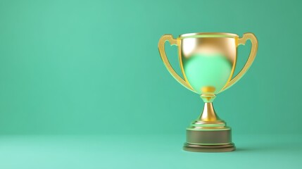 Aufkleber - Gold trophy icon symbolizing Fortuna on a Tidewater Green background 3D rendered social media graphic
