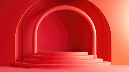 Fototapete - 3D geometric podium in red color minimal design illustration digital rendering