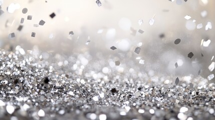 Poster - Elegant shimmering confetti or light background in platinum silver and white perfect for festive invitations like birthdays weddings and holiday celebrations