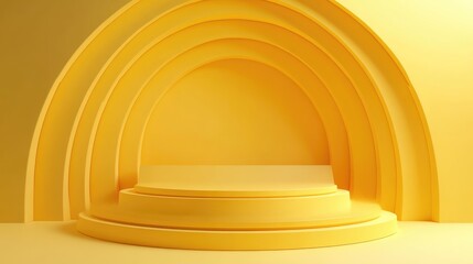 Poster - Podium featuring yellow circular background 3D rendering