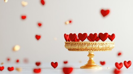 Poster - Golden pedestal adorned with hearts on a white background