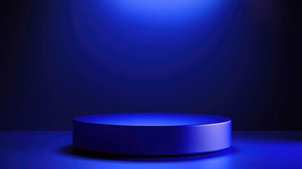 Poster - 3D blue cylindrical podium with a minimalist studio backdrop Abstract geometric shape illustration rendering Display for technology products