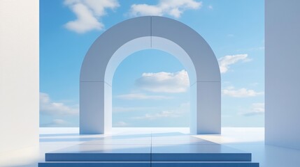 Aufkleber - 3D render of an abstract arch with a pedestal for showcasing products featuring a geometric shapes scene