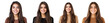 © dinastya - Portrait of smiling young woman brunette with long hair set isolated Png, transparent without background.