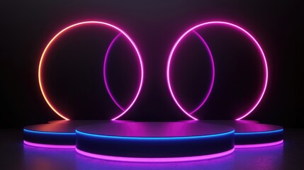 Poster - Black podium featuring gradient neon lighting in a 3D design