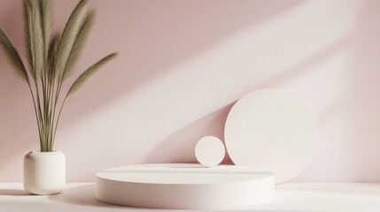 Aufkleber - 3D rendering of a pink minimal podium display mockup for product presentation featuring geometric shapes