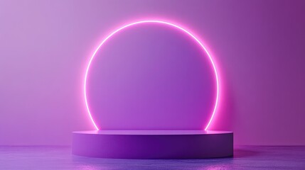 Poster - Purple neon product podium 3D render abstract concept for product display void stage for showcasing products