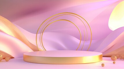 Aufkleber - 3D Podium on Soft Background Mock up Scene Abstract Geometric Design with Golden Accents Minimalist Geometric Shapes Design Element for Various Uses