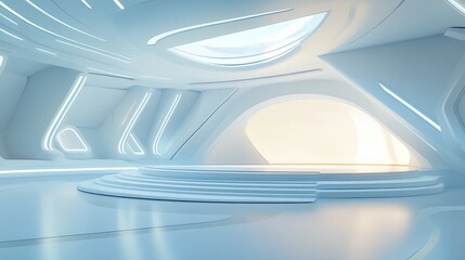 Aufkleber - Futuristic interior featuring an empty stage Modern blank platform with a futuristic backdrop Sci fi technology concept 3D rendering
