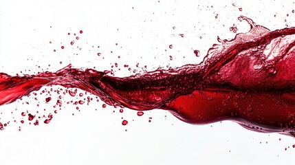 Poster - Dynamic Red Wine Splash with Droplets Captured Against a Clean White Background