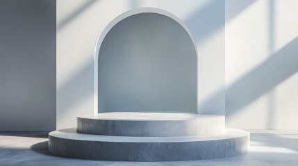 Aufkleber - 3D rendered background showcasing an elegant white and gray podium stand with a circular design for product mockups