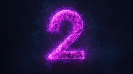 Fototapete - Glowing purple numeral two on a dark background Digital representation of the number two with vibrant illumination