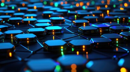 Aufkleber - Dark hexagonal platforms linked together in a background 3D rendering Digital computer illustration