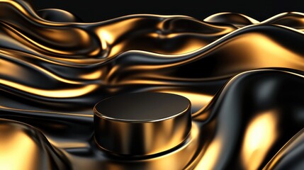 Aufkleber - 3D illustration of an abstract background featuring a product podium in black and gold hues