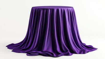 Poster - Presentation pedestal draped in purple fabric Space designated for an award or prize concealed by cloth 3D rendered illustration set against a white background