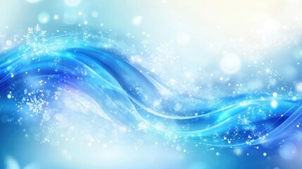 Poster - Vibrant abstract background featuring dynamic blue and turquoise waves adorned with sparkles water droplets and snowflakes creating a decorative space for text