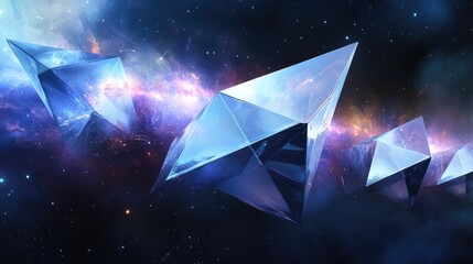 Aufkleber - Sleek geometric design of futuristic solar sails set against an abstract space background